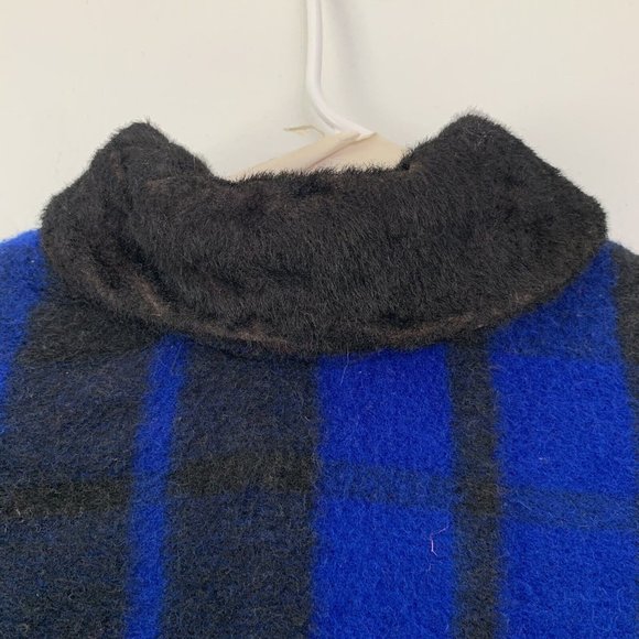 Vintage 60s MARDEL Reversible Wool Handmade Mid Century Poncho Cape Red Blue - Picture 7 of 8